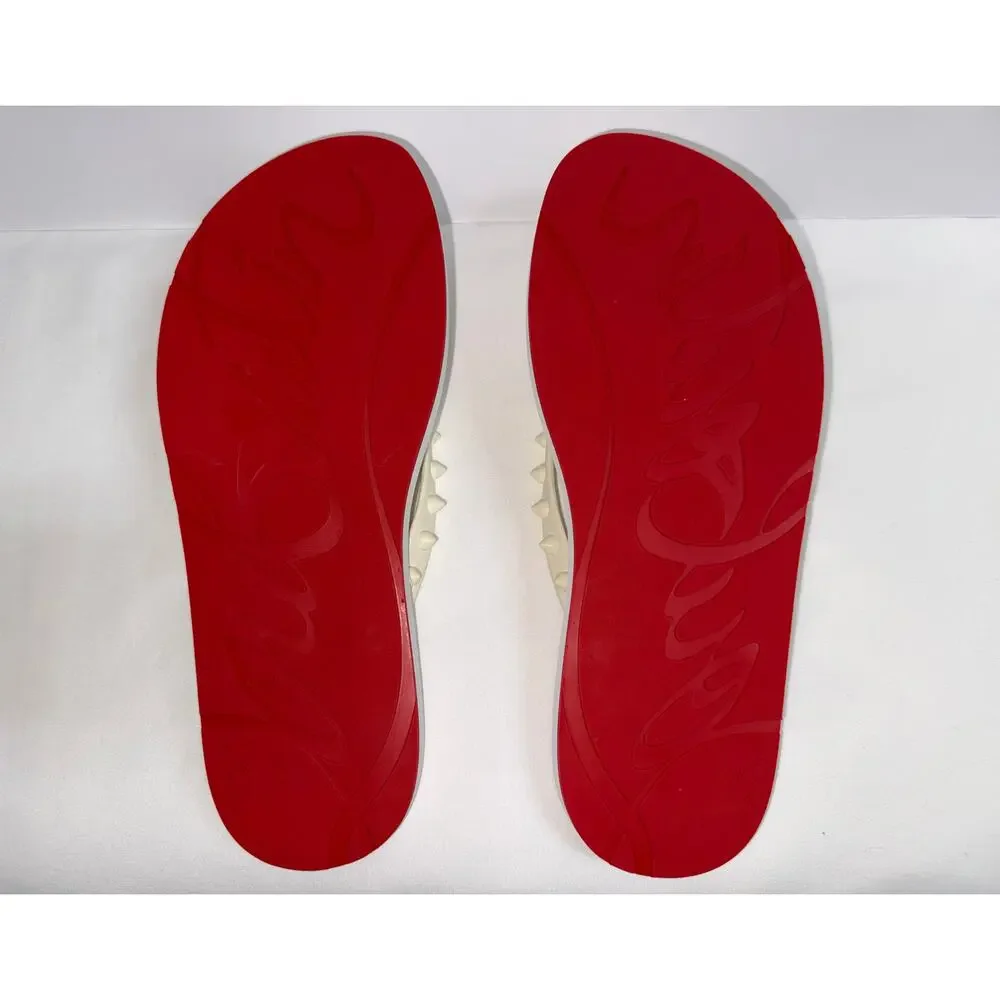 Authentic Christian Louboutin White Loubi Spikes Rubber Flip Flops Size 38
